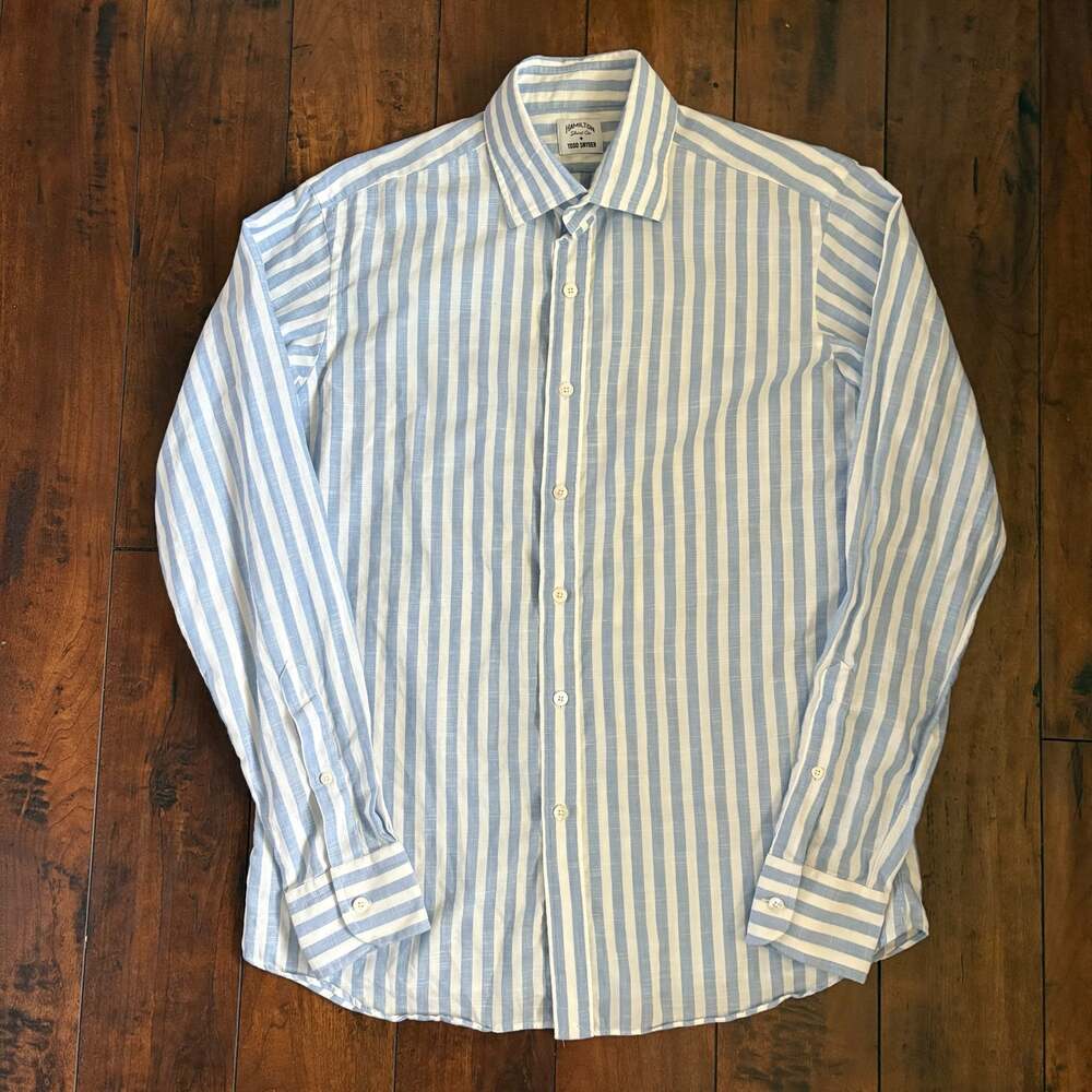 Hamilton Shirt Co x Todd Snyder Dress Shirt Mens 15.5 White Blue Striped USA
